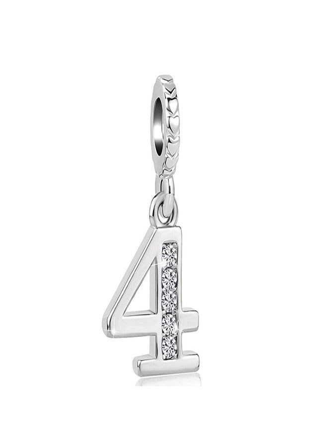 TGLS Lucky Number 4 Arabic Numerals Charms with Sparkling Clear Cyrstal Dangle Bead Compatible With Pandora Charms Bracelets